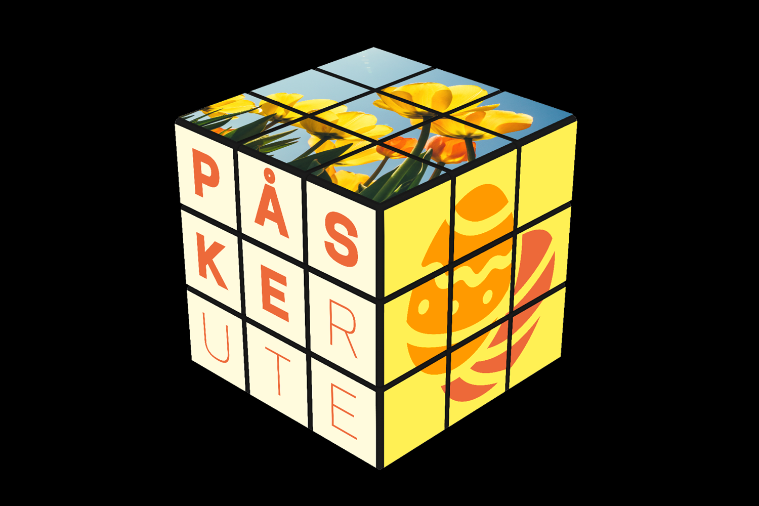 En kube som det står påskeruter på.