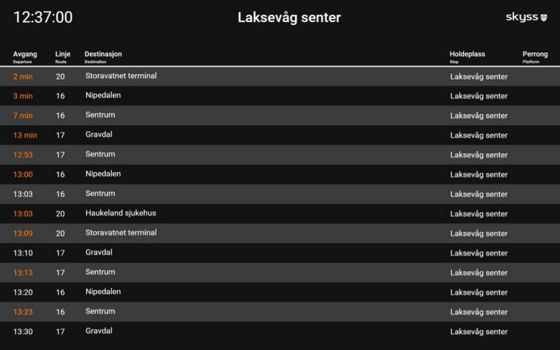 Bilde av avgangsvisning døme for Laksevåg