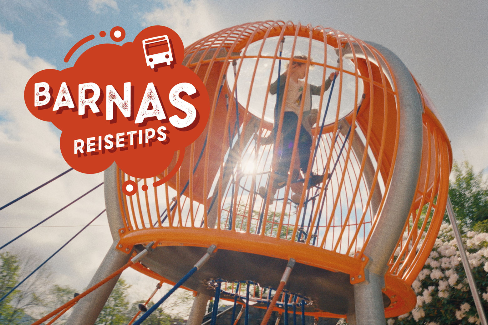 Barn i lekestativ med teksten "Barnas reisetips"