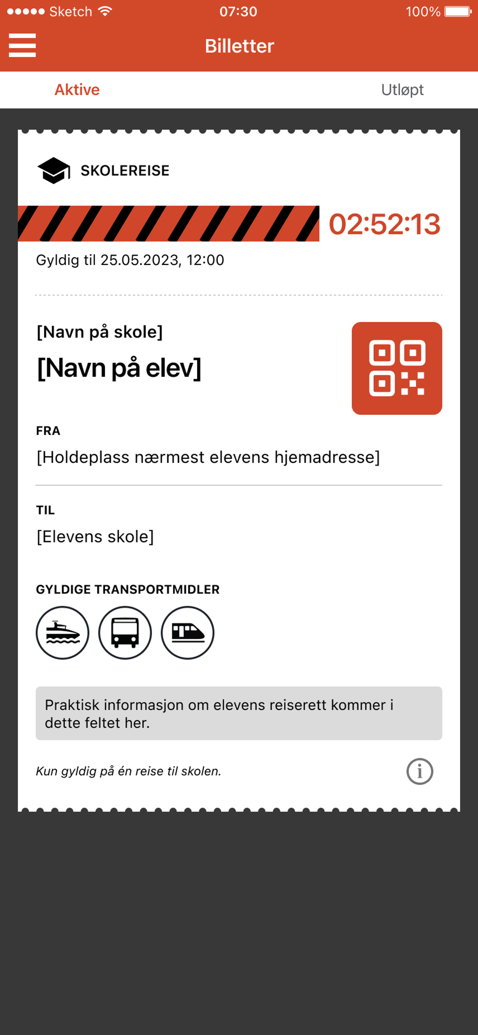 Skjermbilde av billett